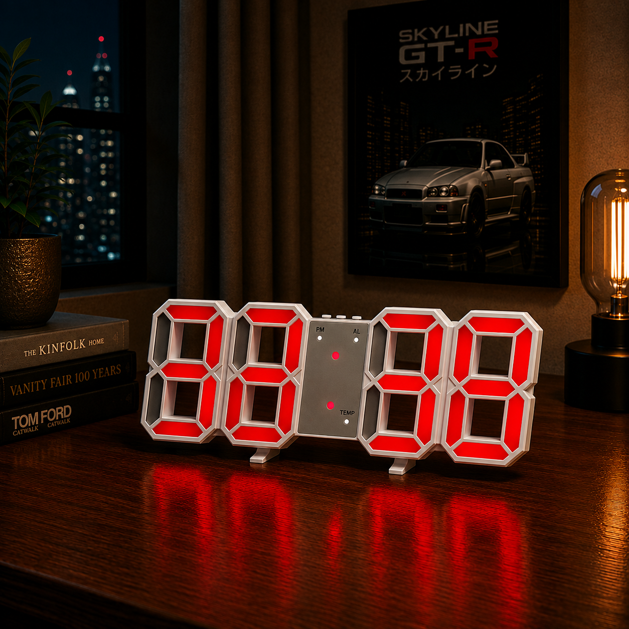 Relógio de Parede LED 3D Moderno com Data e Hora