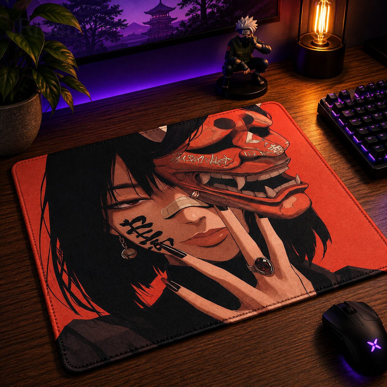 Mouse Pad Gamer Oni Girl 45x40 Antiderrapante Premium