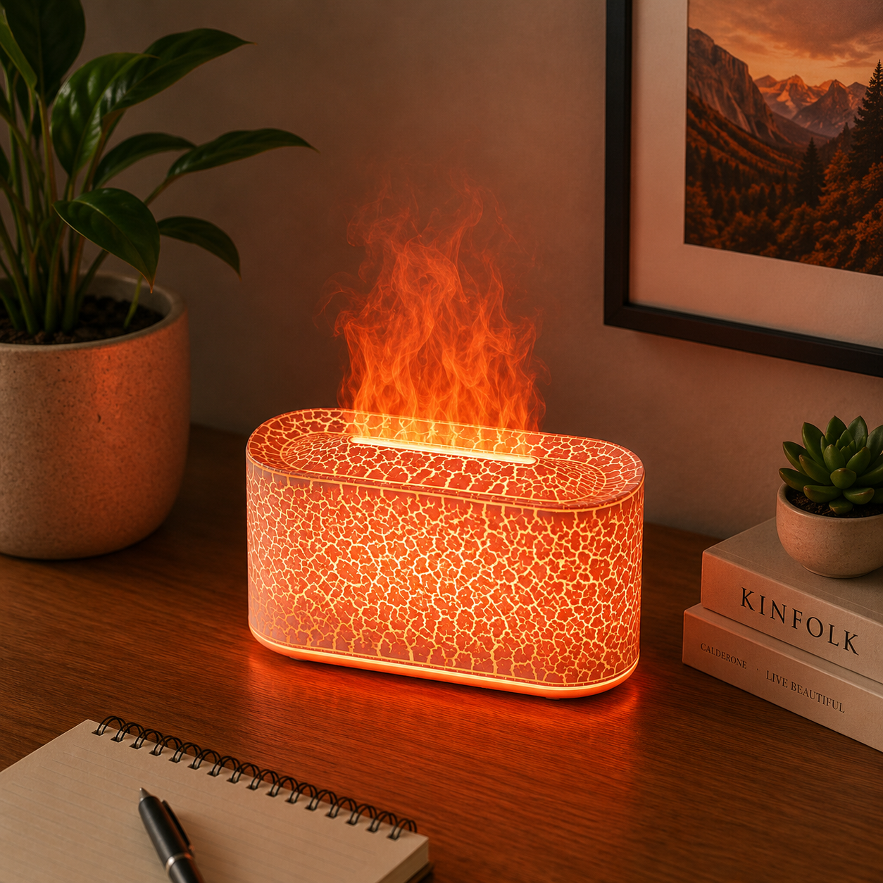 Difusor de Aromas Ultrassônico com Efeito Chama LED