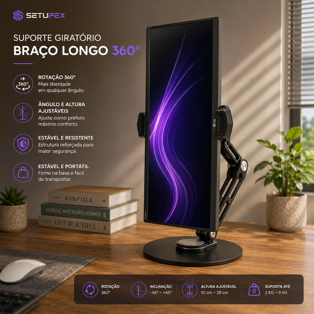 Suporte Articulado Premium para Monitor e Tablet — Rotação 360°