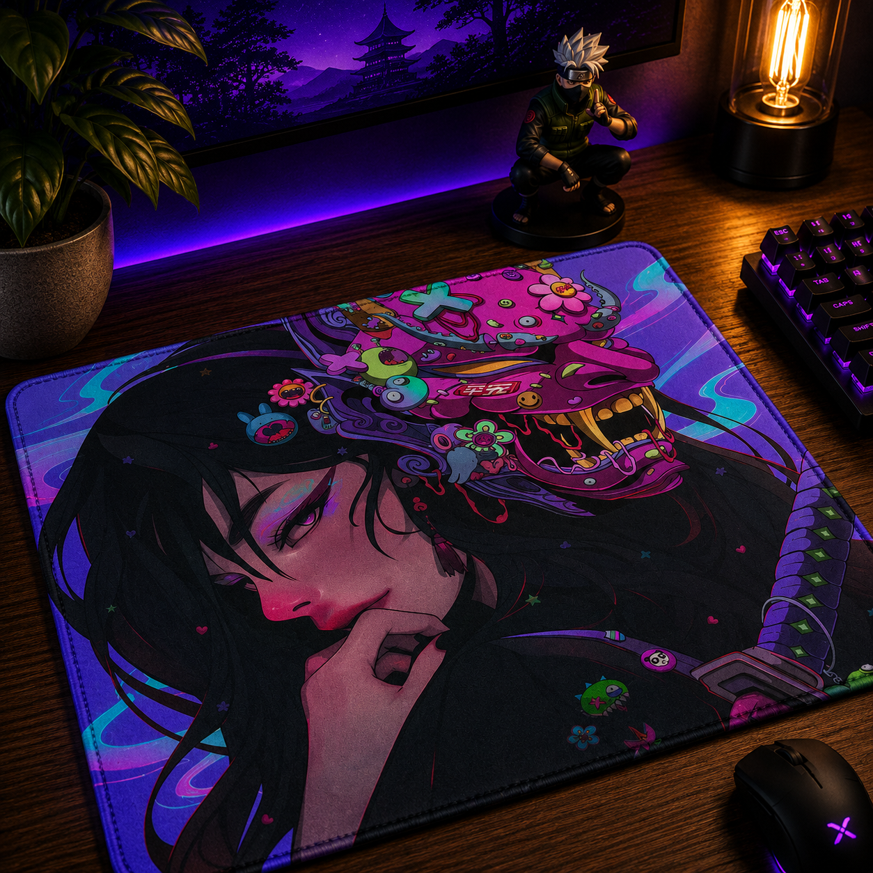 Mouse Pad Gamer Oni Girl 45x40 Antiderrapante Premium