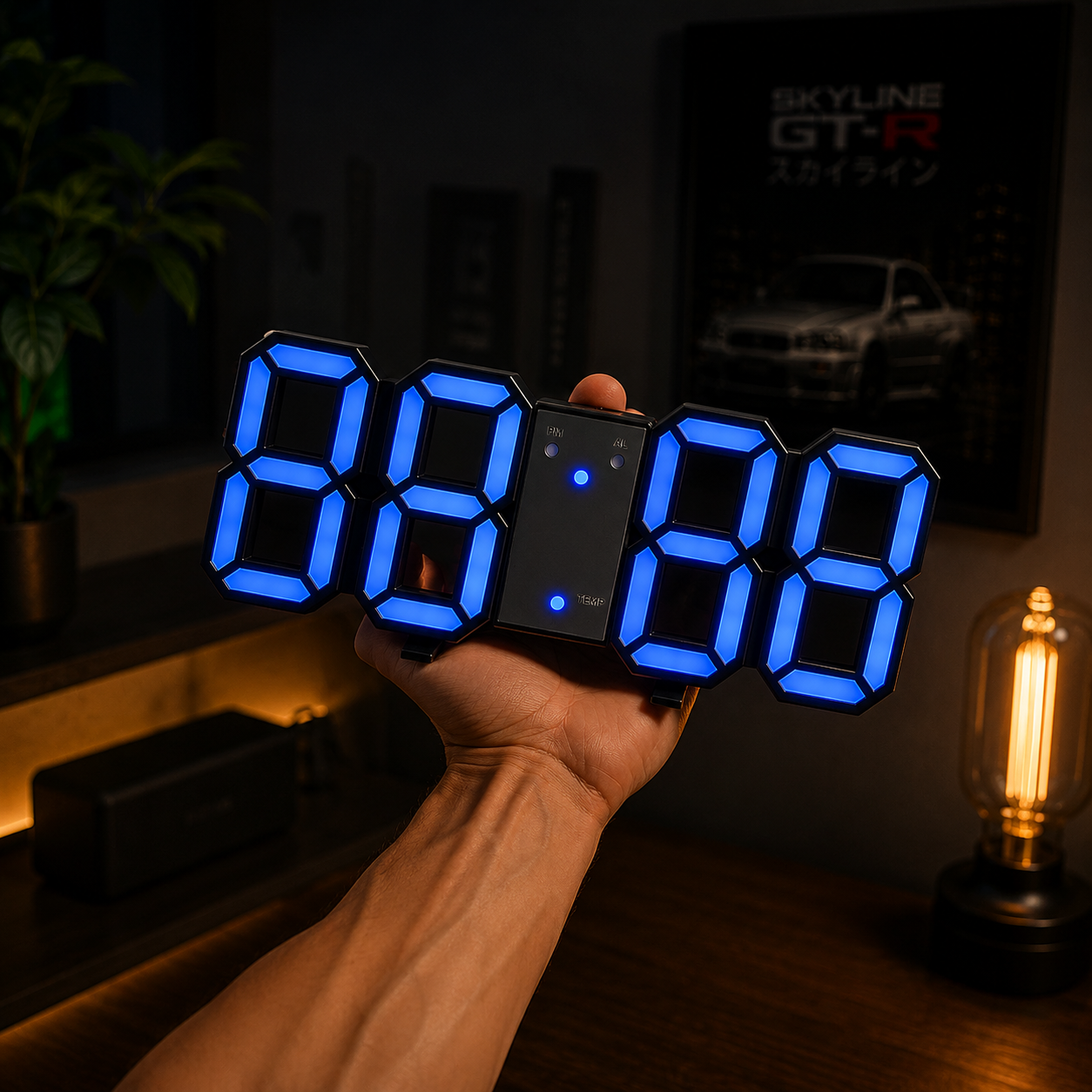 Relógio de Parede LED 3D Moderno com Data e Hora