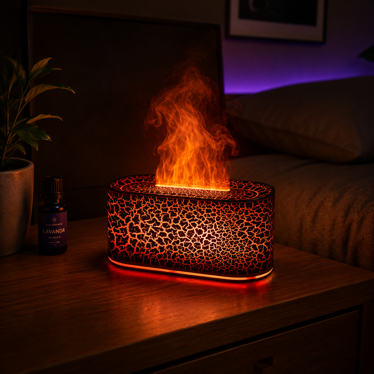 Difusor de Aromas Ultrassônico com Efeito Chama LED