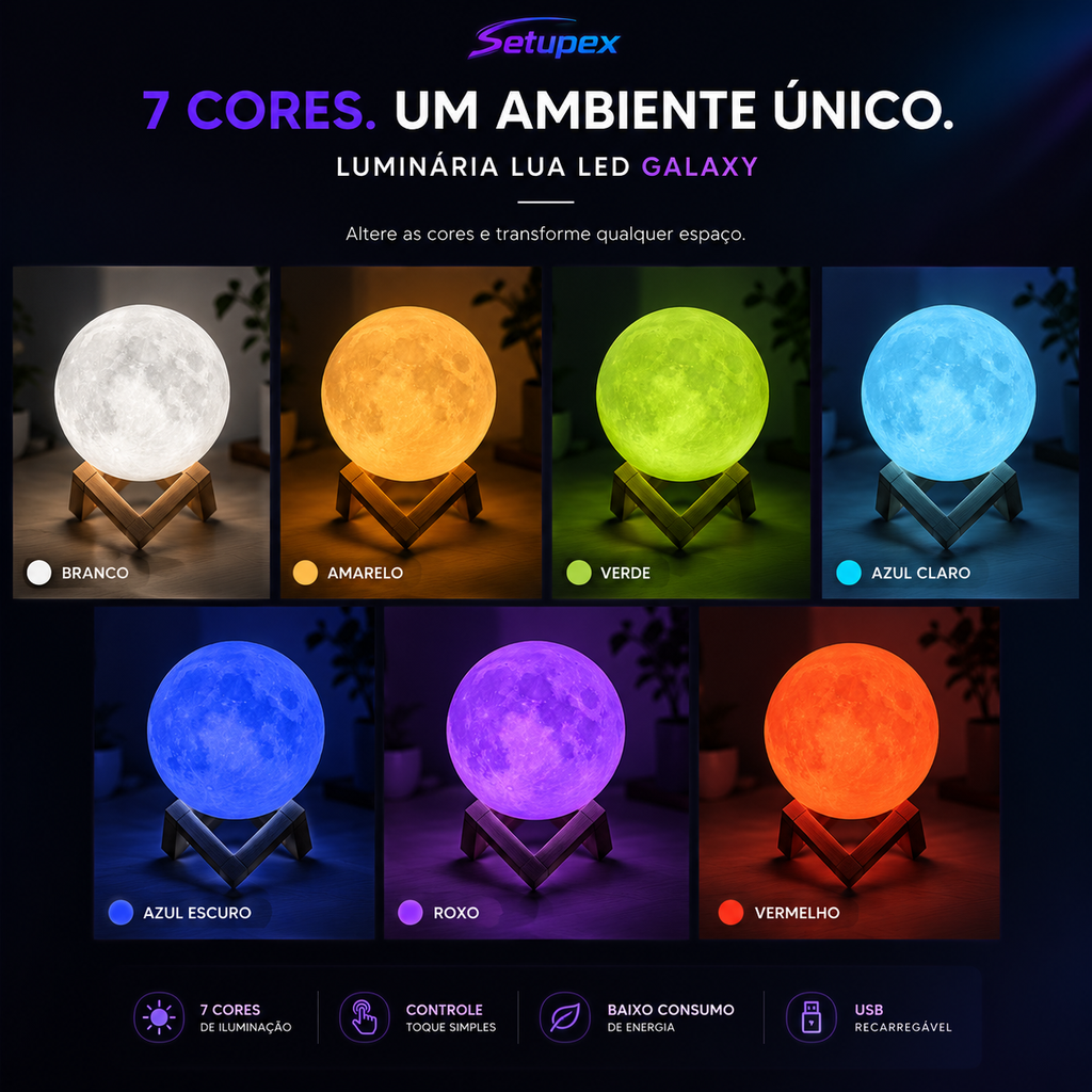 Luminária Lua LED Galaxy Decorativa para Quarto