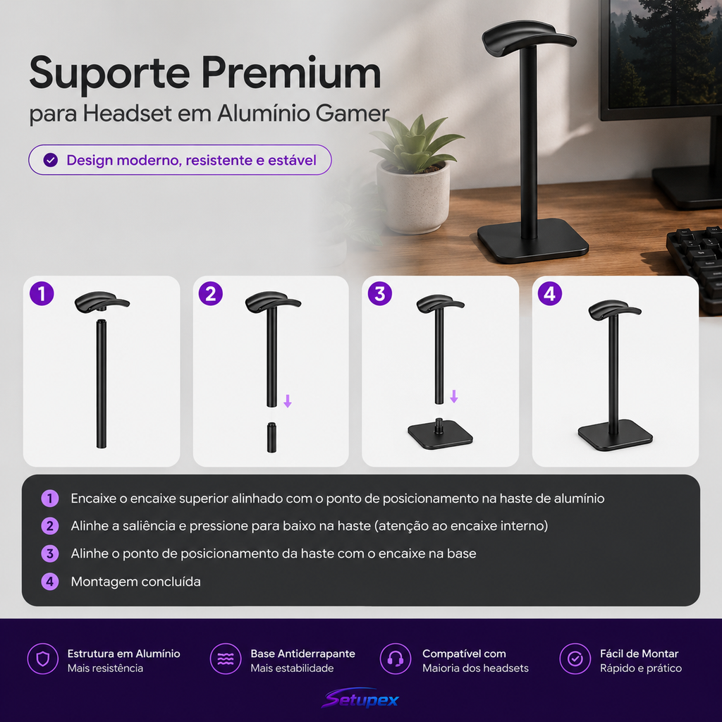 Suporte Premium para Headset em Alumínio Gamer