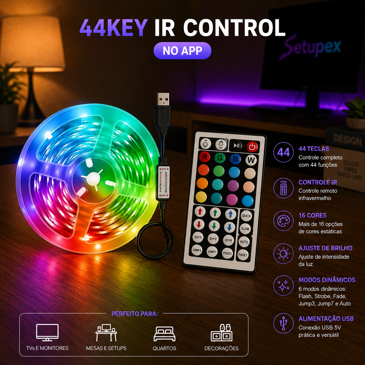 Fita LED RGB APP Control para Quarto Gamer