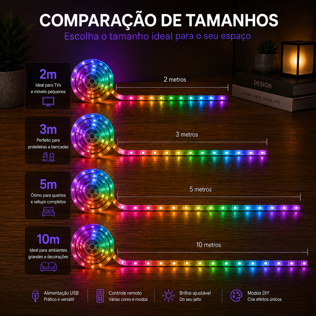 Fita LED RGB APP Control para Quarto Gamer