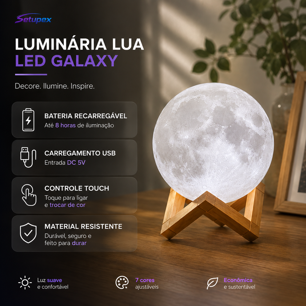 Luminária Lua LED Galaxy Decorativa para Quarto
