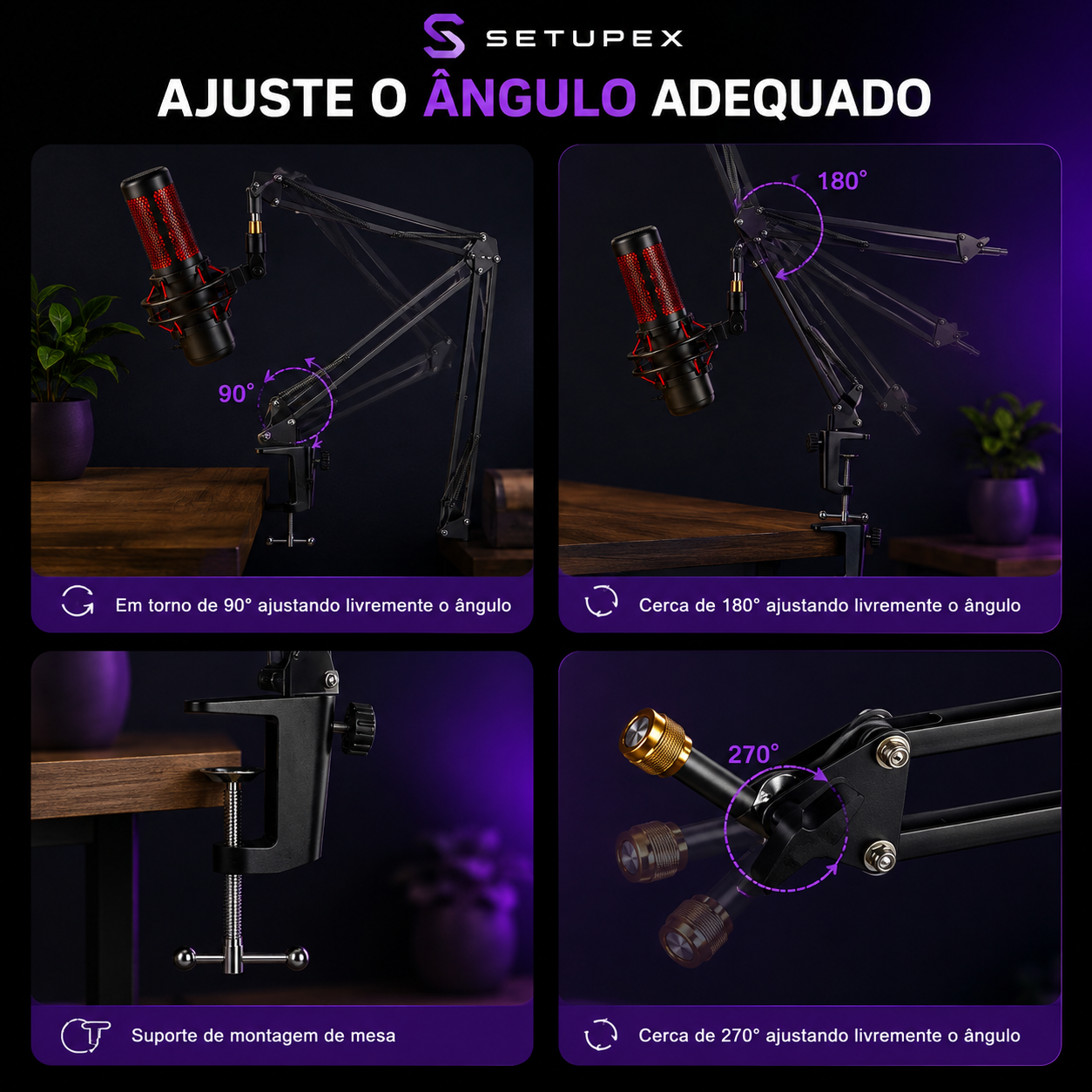Suporte Articulado Profissional para Microfone Gamer e Podcast
